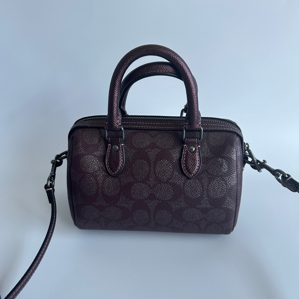 Coach Mini Rowan Metallic Plum Signature Leather Crossbody Bag Good - Picture 3 of 10